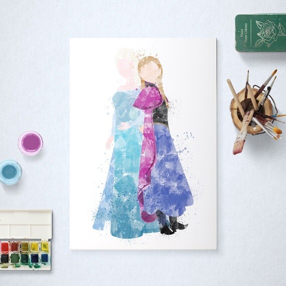 Elsa and Anna, Disney Princess, Frozen Poster, Watercolour Art, Printable Instant Download Il_570xn