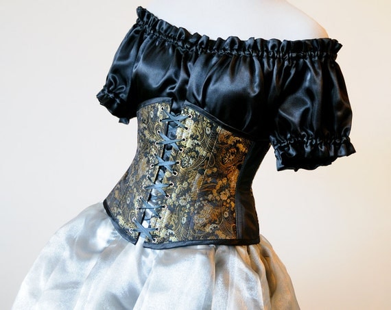 Black Brocade Corset Underbust Victorian Steampunk corset Gothic Clothing Lolita Cosplay Halloween Costume wench Corset Pirate waist cincher by AliceSkyStore steampunk buy now online