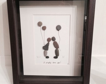 I Simply Love You PEBBLE ART FRAMED ~ Medium, 8 x 10", Matted W/ Black Frame ~ Special & Unique Christmas and Gift Idea, can be Customized !