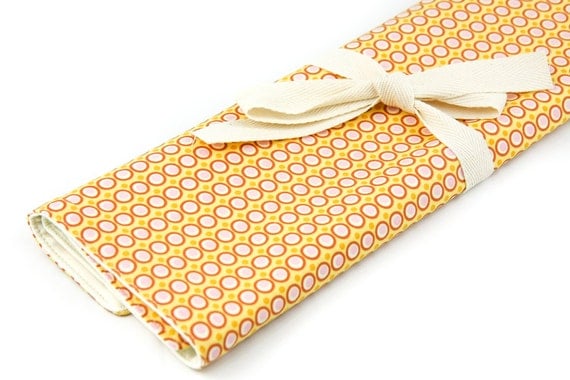 Knitting Needle Case - Modern Happy Dots - IN STOCK Large Organizer 30 ivory pockets for straights, circulars, dpns and notions