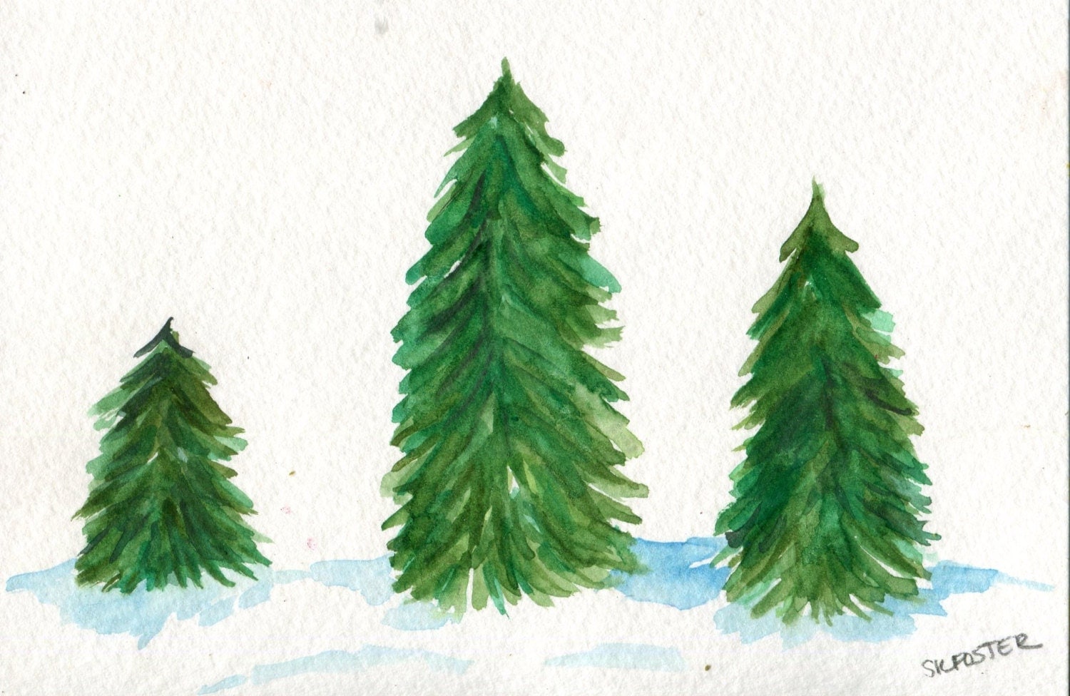 Fir Trees Watercolor Painting 4 x 6 Original Painting
