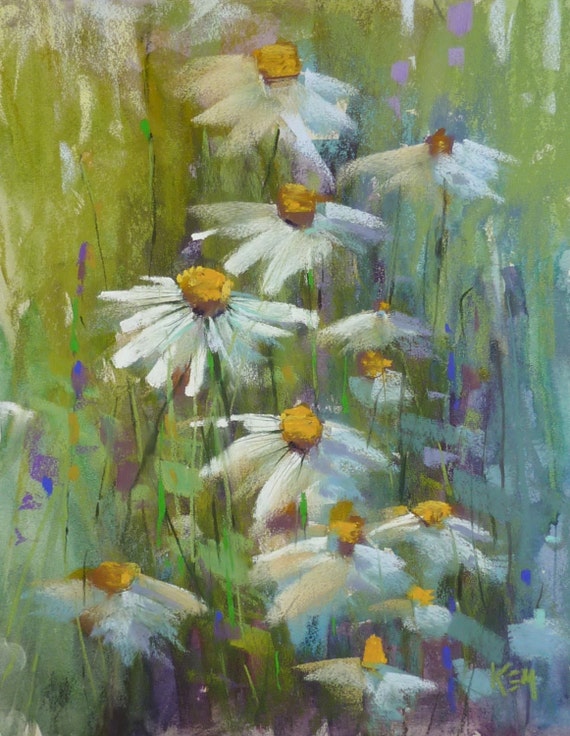 Field of DAISIES Wildflowers 11x14 Original Pastel Painting