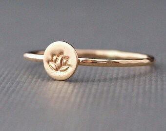 Lotus Ring , Tiny Gold Ring , Yoga Jewelry