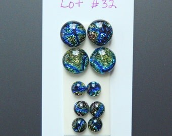 Dichroic Glass Cabs - Lot of Five Matching Pairs - Lot number 32 - Crinklized Dichro