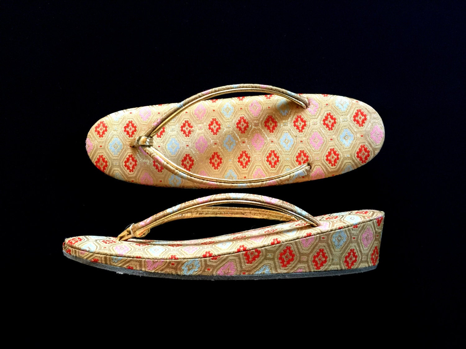 Vintage Japanese Formal Zori Sandals Kimono Shoes Gold