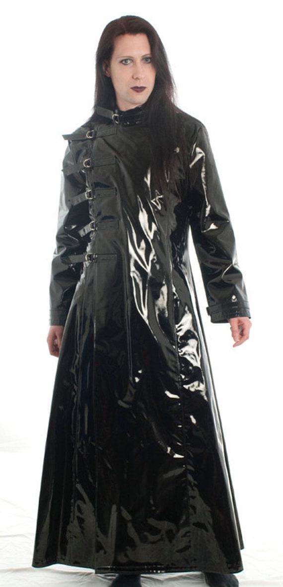 The Cenobite Men's PVC Buckle Coat Vinyl Goth Fetish