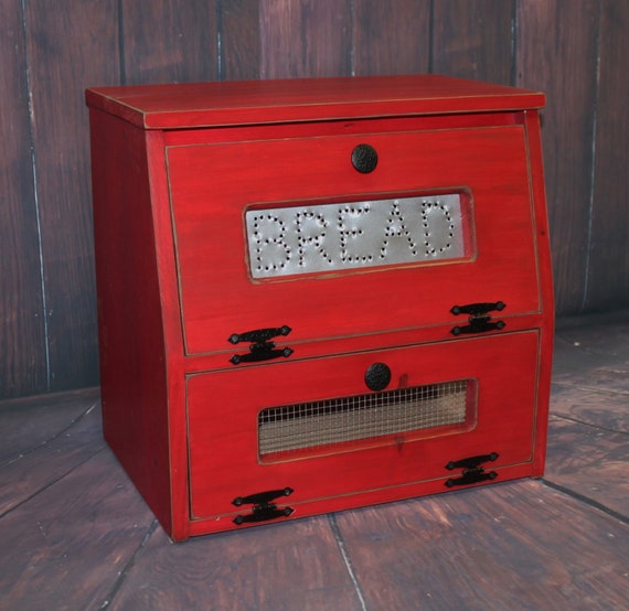 Wood Bread Box Vegetable Bin wooden Punched by dlightfuldesigns
