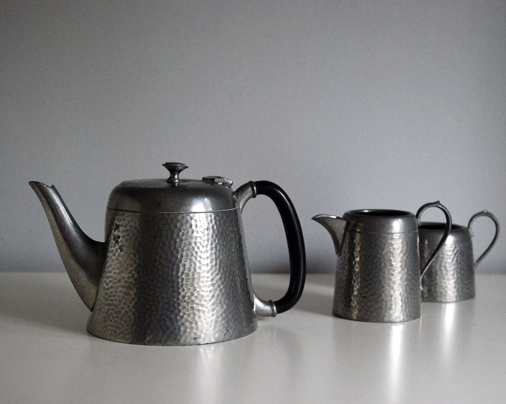 1920s Argent Pewter Tea Set English Teapot Vintage Creamer