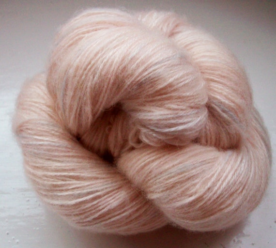 Lace weight yarn, hand painted, fine mohair, palest coral, hyacinth purple 100g