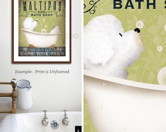 Maltipoo dog bath soap Company vintage style artwork by Stephen Fowler UNFRAMED Giclee Signed Print
