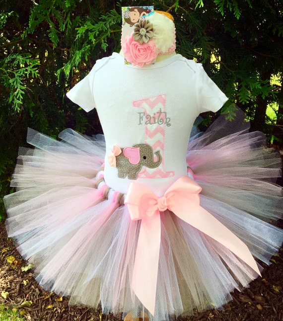 First Birthday Outfit Girl Elephant Birthday Tutu Set Pink