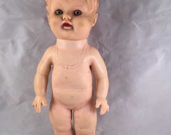 Vintage Rubber Doll with Molded Under Clothes and Hair