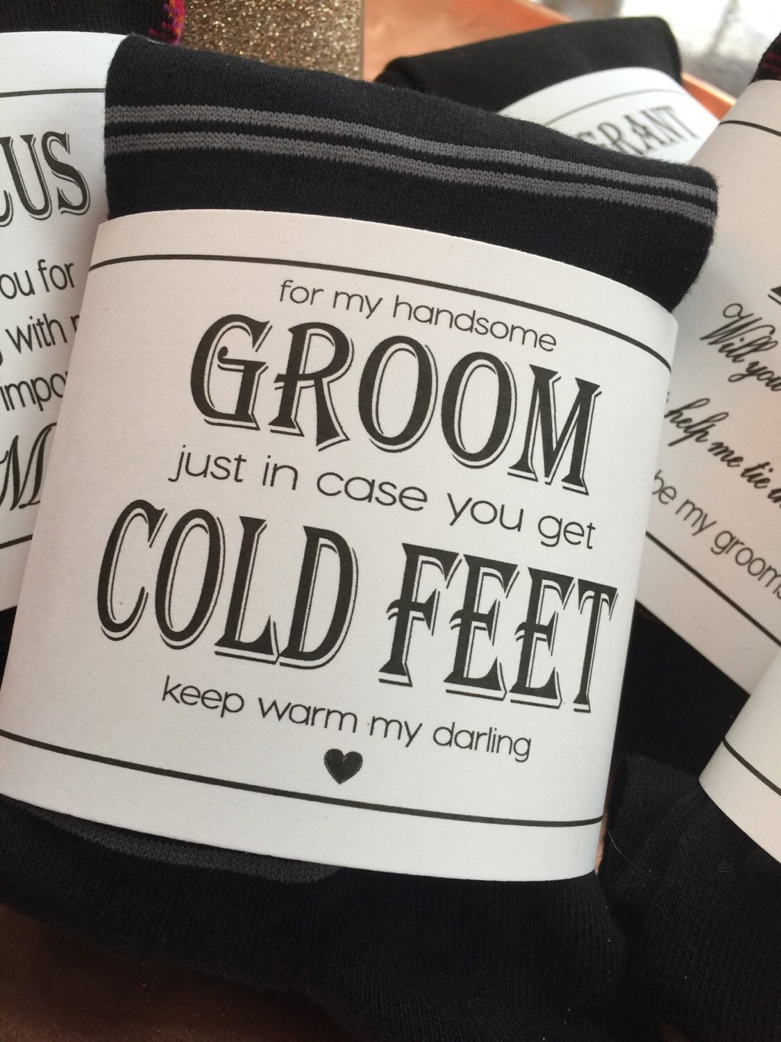 Custom Groom Sock Label In case you get cold feet