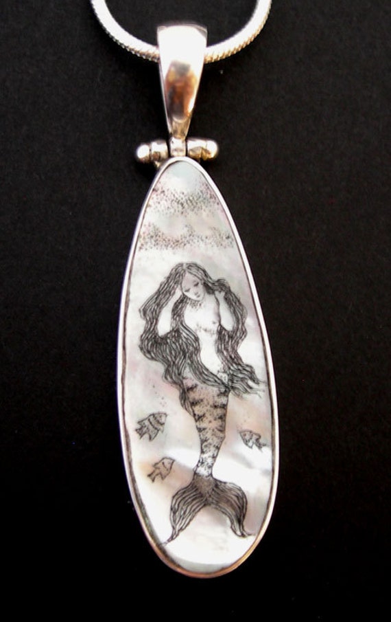 RESERVED CUSTOM LISTING for Valerie Original scrimshaw mermaid