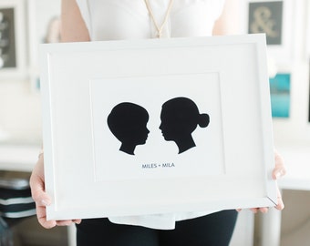 Custom Silhouette Portrait From Your Photo Mother's Day Gift Nursery Wall Art Nursery Decor for Boy or Girl Colored Silhouette on White