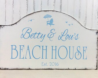 BEACH HOUSE sign, rustic hand painted beach sign, personalized beach sign, shore house sign, beach cottage sign