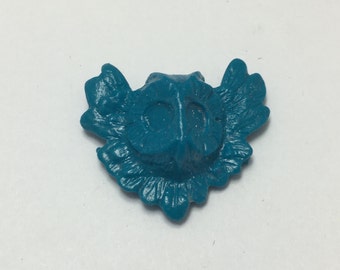 Winged Owl - Teal Blue - Hand Made Clay Button