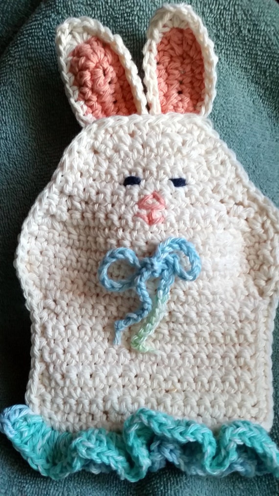 Items similar to Bunny Rabbit Bath Mitt Crocheted, baby gift, baby