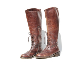Vintage Italian Brown Leather Tall Boots / Charles David Boots / size 8 B