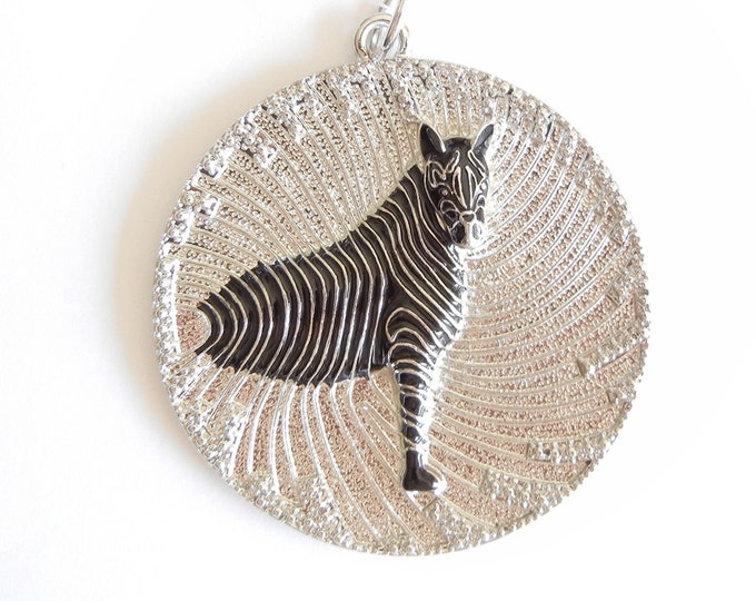 Huge Zebra Medallion Pendant Silver-tone and Black