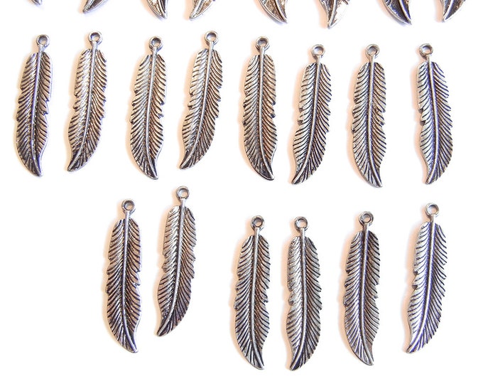 22 or 11 Pairs of Feather Charms Antique Silver-tone