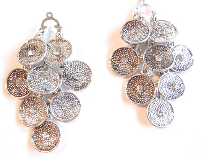 Pair of Disc Drop Charms Antique Silver-tone