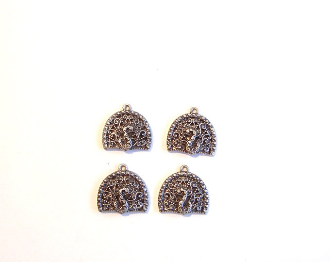 2 Pairs of Small Peacock Charms Antique Silver-tone