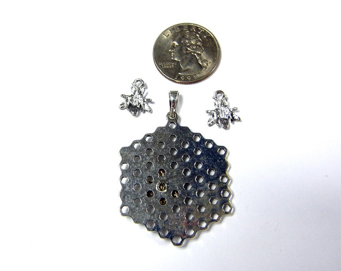 Set of Two-tone Honeycomb and Bee Pendant and Charms