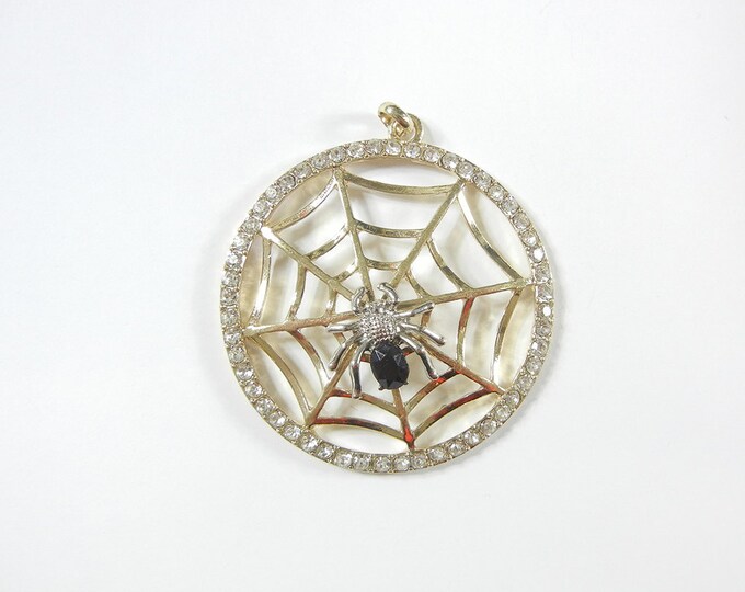 Large Round Spider Web Pendant Silver-tone Spider Rhinestone Edge Pendant