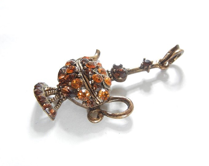 Topaz Rhinestone Magic Lamp Pendant Burnished Gold-tone