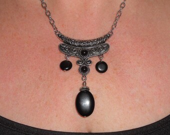 Bohemian necklace, black necklace, crescent necklace, ethnic jewelry, hippie jewelry, gypsy necklace, tribal jewelry, boho necklace