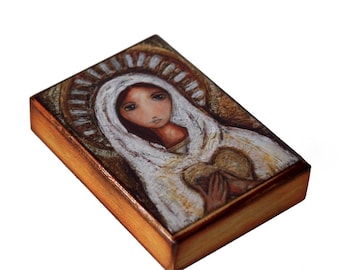 Blessed Mother - Giclee print mounted on Wood (6 x 8 inches) Folk Art by FLOR LARIOS
