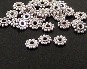 Bead Spacer 100 Antique Silver Flower Daisy 6.5mm NF (1020spa06s1)xz