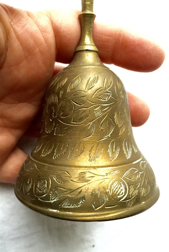 ORNATE Brass Bell Vintage Solid Brass Bell Ornately Engraved