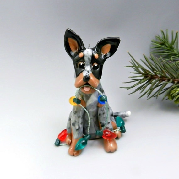 Blue Heeler Dog Christmas Ornament Figurine Lights Porcelain