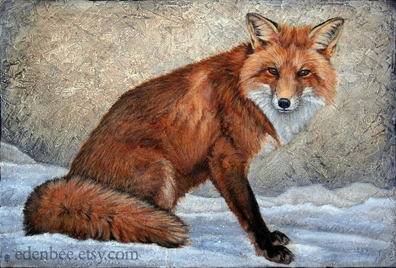 Fox in Snow signed and matted print from an original painting