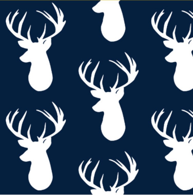 Deer Fabric Navy Deer Head Custom Fabric By Ivie by Spoonflower