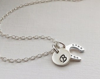 Personalized Initial Horse Shoe Necklace - Personalize silver necklace, Lucky Horse Shoe Necklace