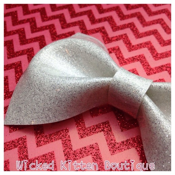 Rockabilly Hair Bow White Glitter Vinyl Hair Bow Large Pinup