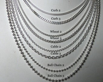 New Solid Sterling Silver Chains Curb - Cable -Wheat -Rope - Ball- Bead - Rolo- Anchor 16" 18" 20" 22" 24" 30" 36"choose your length 925