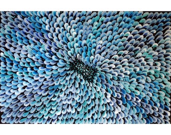 BLUE WHITE ORIGINAL Modern Abstract Flower Painting Large Canvas Fine Art by Luiza Vizoli