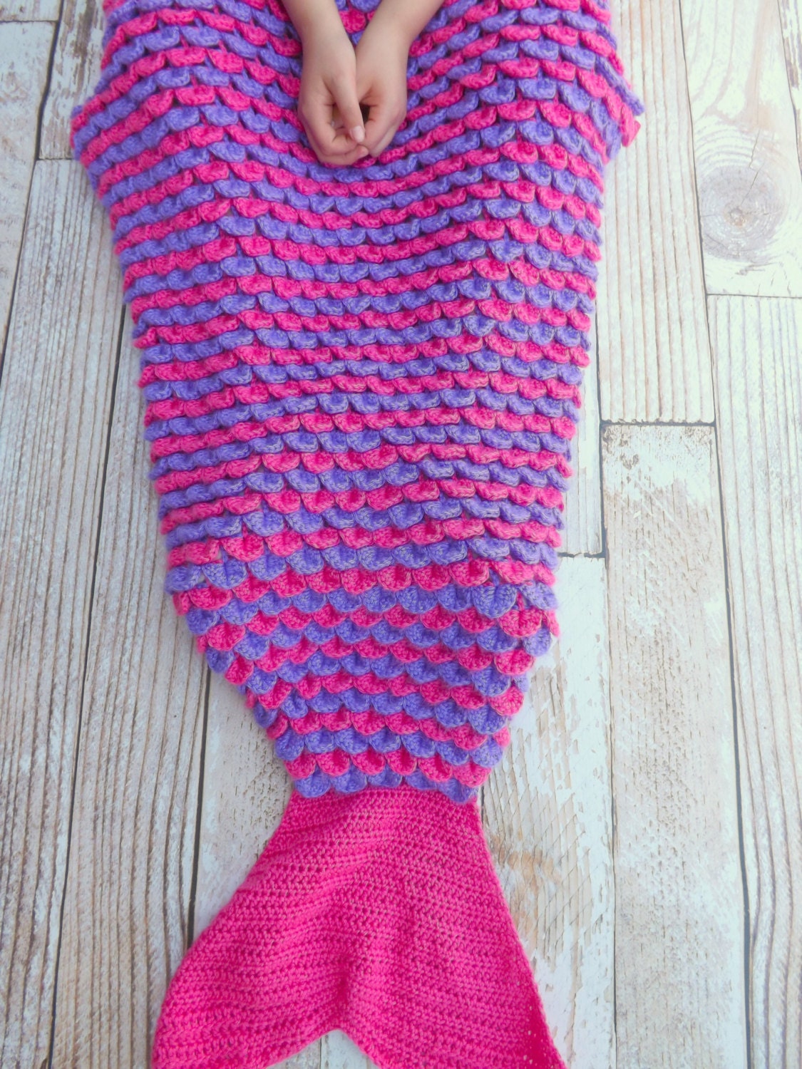 Mermaid Tail Blanket Child Sized Pink and by JensTangledThreads