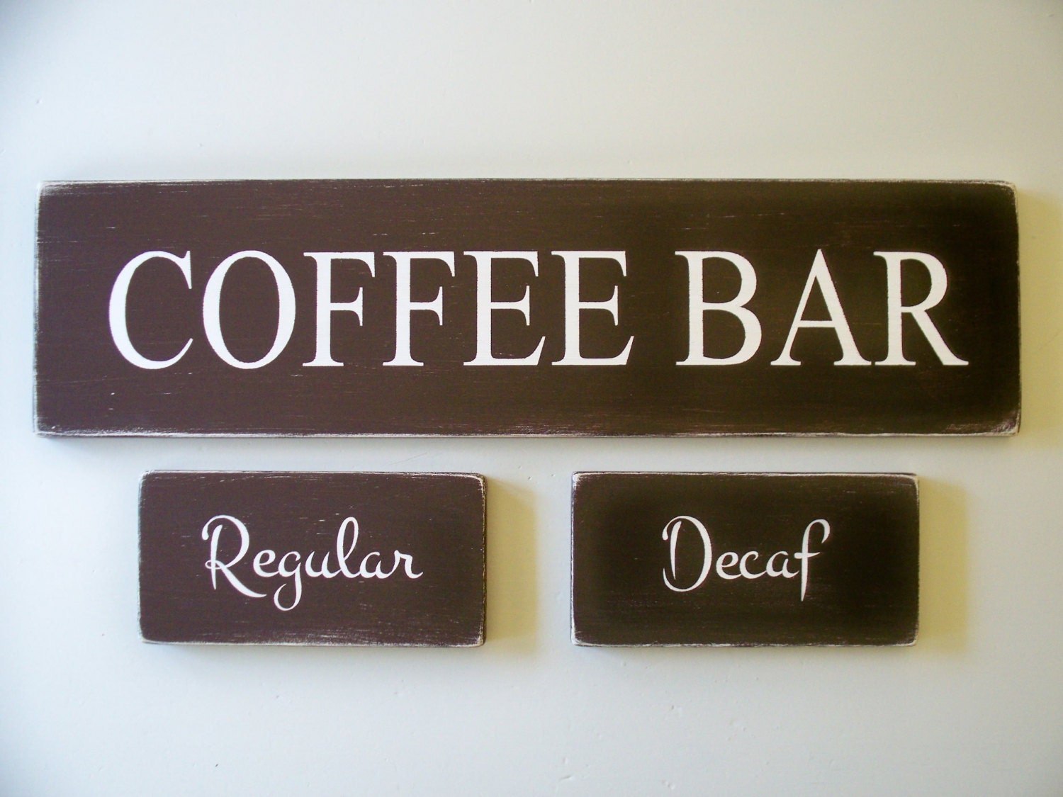 Set of Three Coffee Bar Sign 23 x 6 Inches Regular Decaf