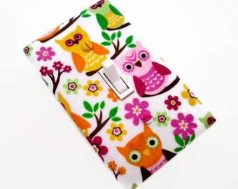 Owl Light Switch Cover - Woodland Switch Plate - Girls Owl Nursery Decor - Pink Orange Green Owls - Girls Bedroom Decor - Owl Baby Room