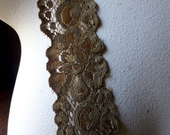 2 yds. Antique Gold Stretch Lace for Lingerie, Headbands, Garters STR 1013ag