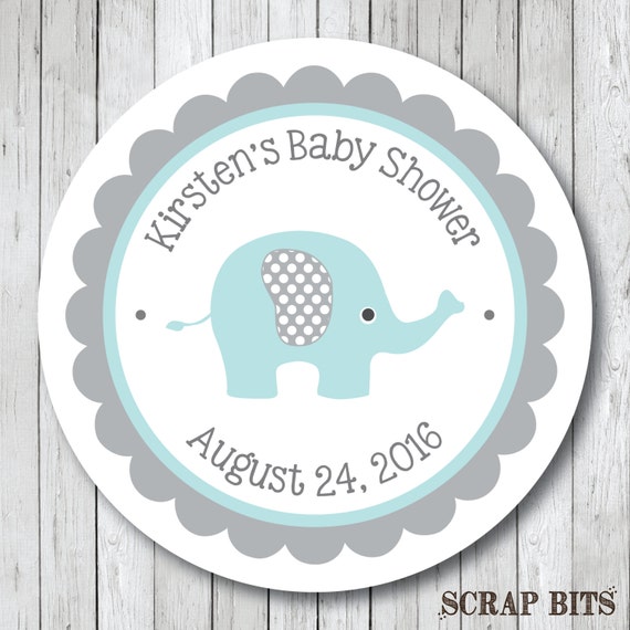 Elephant Baby Shower Stickers Labels or Tags . Personalized