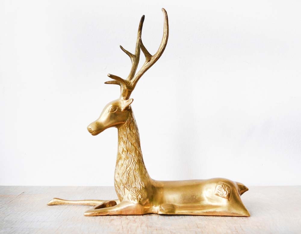 brass deer vintage brass deer figurine large by RustBeltThreads
