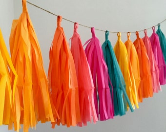FIESTA FUN / tissue paper tassel garland / bright decorations / classroom garland / wedding fiesta decorations / birthday party decorations