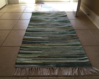Handwoven Green Rag Rug 25 x 56