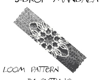 Bead Loom Pattern, Loom Tutorial, Beading Pattern, Loom Beading Pattern, Bracelet Tutorial, Bracelet Pattern, loom - 3-Drop GREY MANDALA